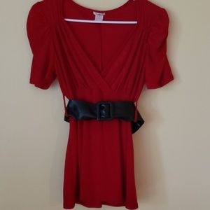 Red belted blouse